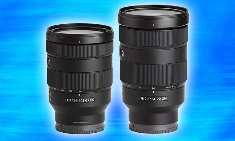 Sony FE 24-105mm f/4 G OSS Review 9 El objetivo Sony FE 24-70mm f2.8 GM está situado a la derecha del objetivo Sony FE 24-105mm f4 G OSS